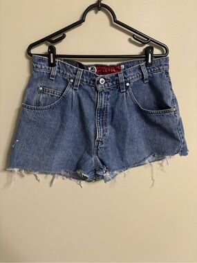 Vintage Levis Silver Tab Mom Shorts Raw Hem Grunge Size 34 Denim Jean Distressed